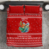Tonga Christmas Bedding Set with Sea Turtle Coral Reef Design Snowflake Pattern and National Emblem - Polynesian Pride