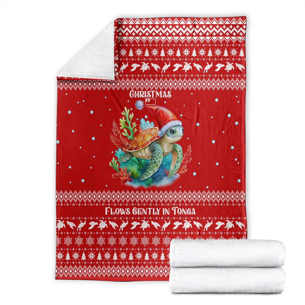 Tonga Christmas Blanket with Sea Turtle Coral Reef Design Snowflake Pattern and National Emblem - Polynesian Pride