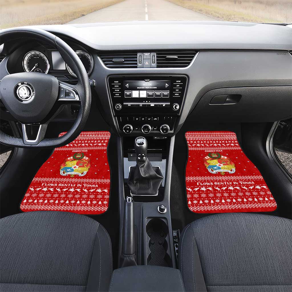 Tonga Christmas Car Mats with Sea Turtle Coral Reef Design Snowflake Pattern and National Emblem - Polynesian Pride