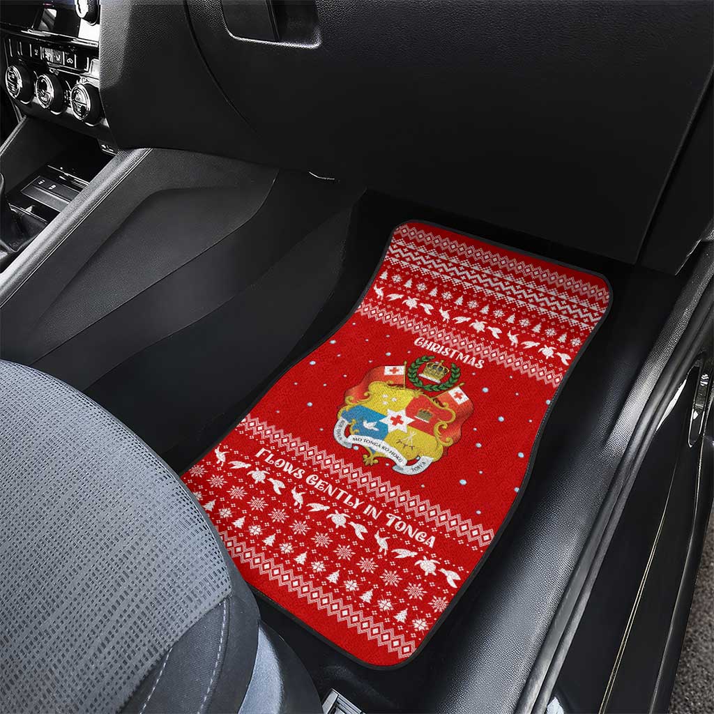 Tonga Christmas Car Mats with Sea Turtle Coral Reef Design Snowflake Pattern and National Emblem - Polynesian Pride