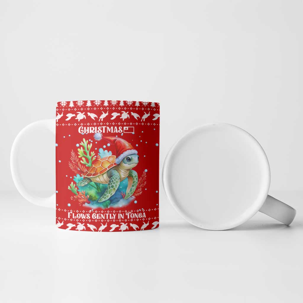Tonga Christmas Ceramic Mug with Sea Turtle Coral Reef Design Snowflake Pattern and National Emblem - Polynesian Pride