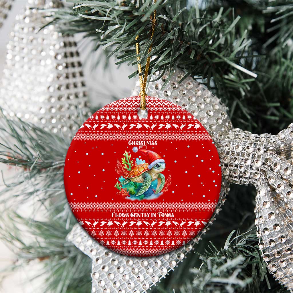 Tonga Christmas Ceramic Ornament with Sea Turtle Coral Reef Design Snowflake Pattern and National Emblem - Polynesian Pride