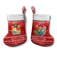 Tonga Christmas Stocking with Sea Turtle Coral Reef Design Snowflake Pattern and National Emblem - Polynesian Pride