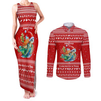 Tonga Christmas Couples Matching Tank Maxi Dress and Long Sleeve Button Shirt with Sea Turtle Coral Reef Design Snowflake Pattern and National Emblem - Polynesian Pride