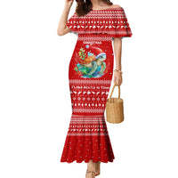 Tonga Christmas Family Matching Mermaid Dress and Hawaiian Shirt with Sea Turtle Coral Reef Design Snowflake Pattern and National Emblem - Polynesian Pride