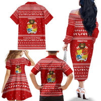 Tonga Christmas Family Matching Off The Shoulder Long Sleeve Dress and Hawaiian Shirt with Sea Turtle Coral Reef Design Snowflake Pattern and National Emblem - Polynesian Pride