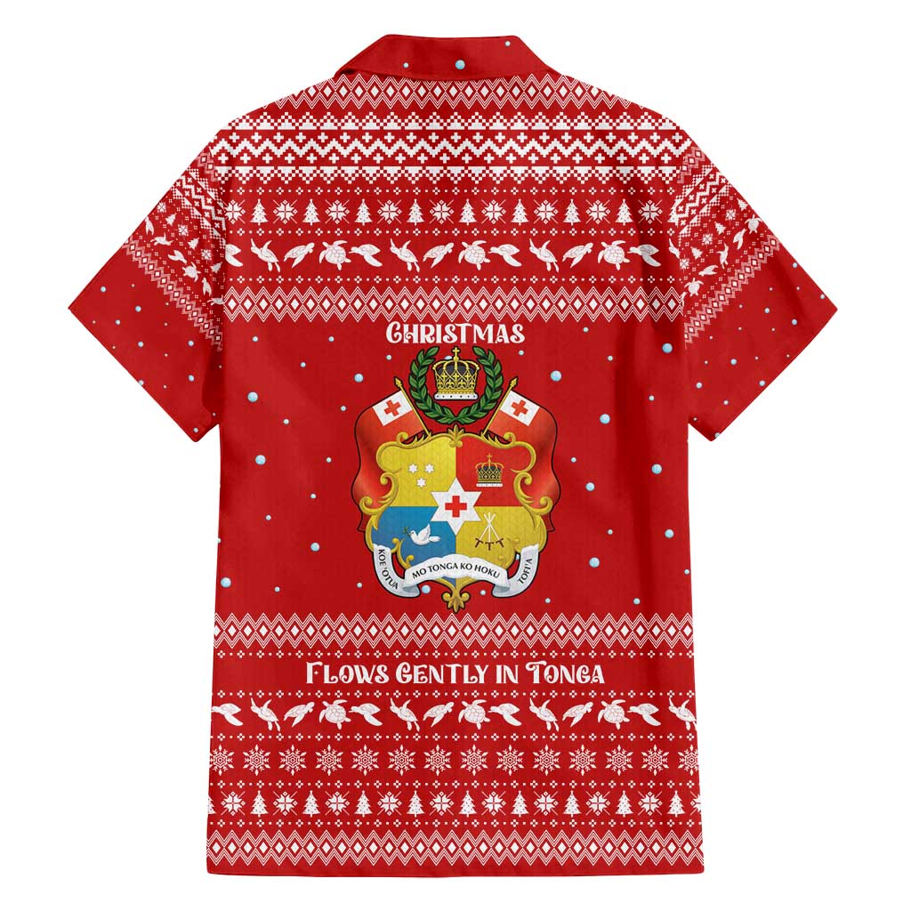 Tonga Christmas Family Matching Off Shoulder Short Dress and Hawaiian Shirt with Sea Turtle Coral Reef Design Snowflake Pattern and National Emblem - Polynesian Pride