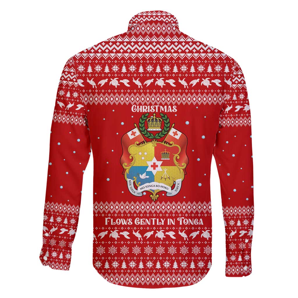 Tonga Christmas Family Matching Puletasi and Hawaiian Shirt with Sea Turtle Coral Reef Design Snowflake Pattern and National Emblem - Polynesian Pride