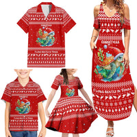 Tonga Christmas Family Matching Summer Maxi Dress and Hawaiian Shirt with Sea Turtle Coral Reef Design Snowflake Pattern and National Emblem - Polynesian Pride