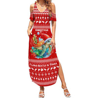 Tonga Christmas Family Matching Summer Maxi Dress and Hawaiian Shirt with Sea Turtle Coral Reef Design Snowflake Pattern and National Emblem - Polynesian Pride