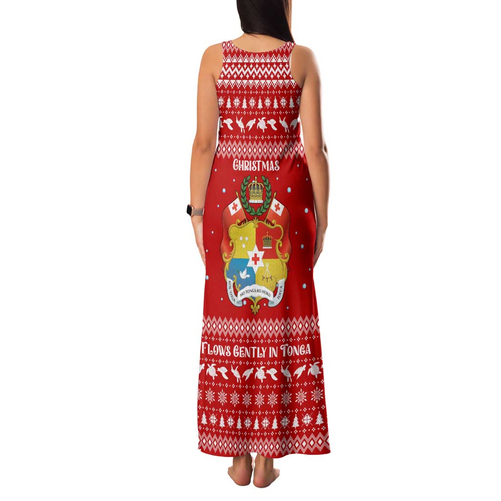 Tonga Christmas Family Matching Tank Maxi Dress and Hawaiian Shirt with Sea Turtle Coral Reef Design Snowflake Pattern and National Emblem - Polynesian Pride