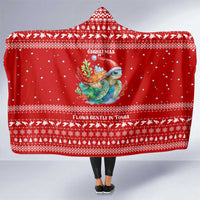 Tonga Christmas Hooded Blanket with Sea Turtle Coral Reef Design Snowflake Pattern and National Emblem - Polynesian Pride