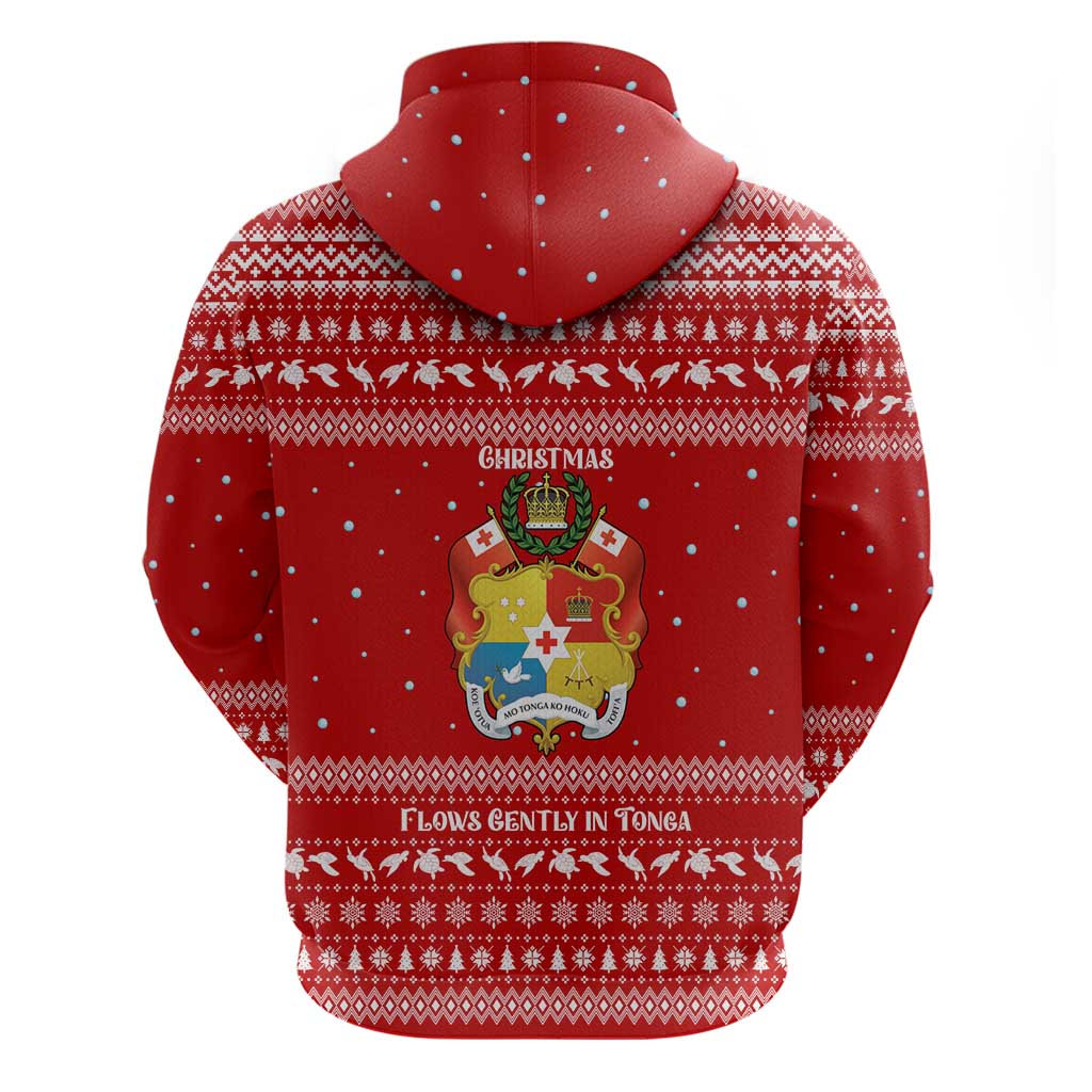 Tonga Christmas Hoodie with Sea Turtle Coral Reef Design Snowflake Pattern and National Emblem - Polynesian Pride