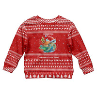 Tonga Christmas Kid Ugly Christmas Sweater with Sea Turtle Coral Reef Design Snowflake Pattern and National Emblem TS04 Kid Red White - Polynesian Pride