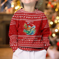 Tonga Christmas Kid Ugly Christmas Sweater with Sea Turtle Coral Reef Design Snowflake Pattern and National Emblem TS04 - Polynesian Pride