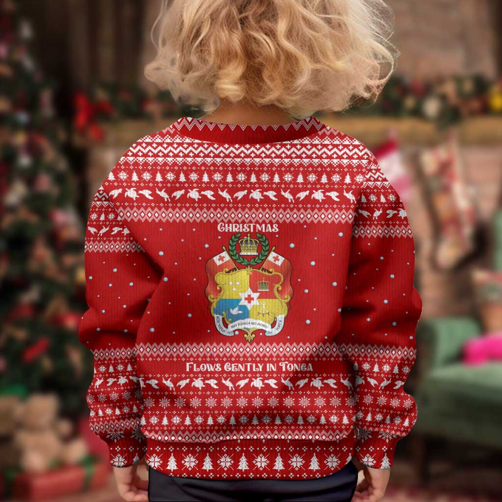 Tonga Christmas Kid Ugly Christmas Sweater with Sea Turtle Coral Reef Design Snowflake Pattern and National Emblem TS04 - Polynesian Pride