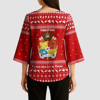 Tonga Christmas Kimono Sleeve Blouse with Sea Turtle Coral Reef Design Snowflake Pattern and National Emblem - Polynesian Pride