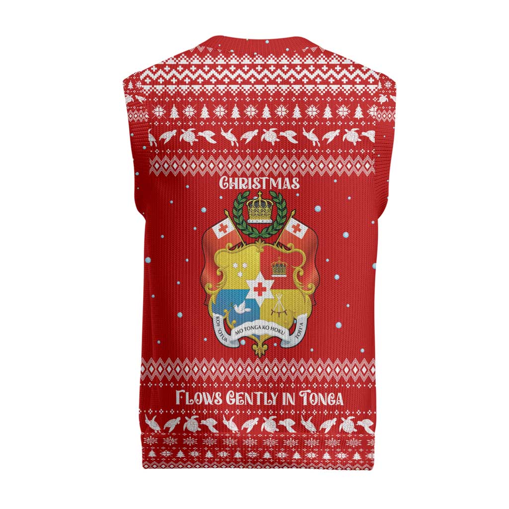 Tonga Christmas Knitted V-Neck Vest with Sea Turtle Coral Reef Design Snowflake Pattern and National Emblem TS04 - Polynesian Pride