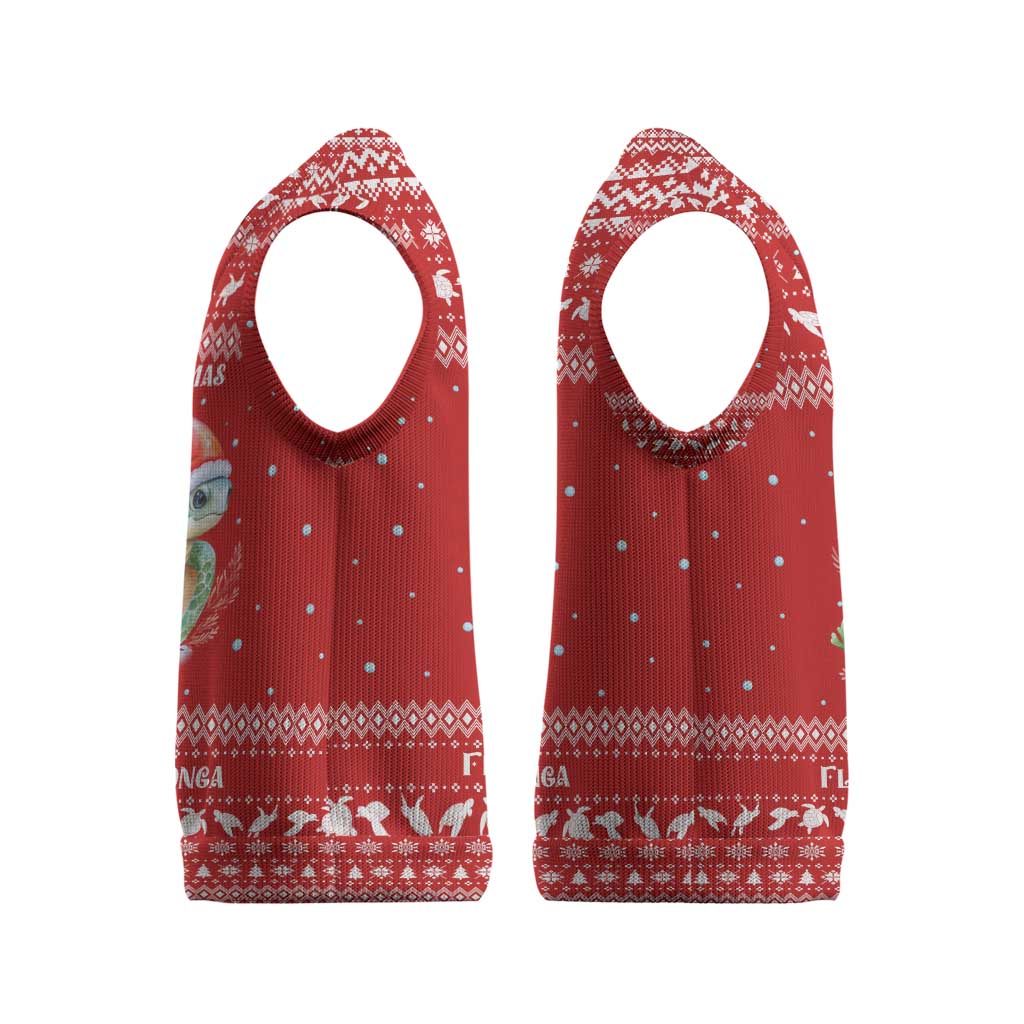 Tonga Christmas Knitted V-Neck Vest with Sea Turtle Coral Reef Design Snowflake Pattern and National Emblem TS04 - Polynesian Pride
