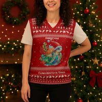Tonga Christmas Knitted V-Neck Vest with Sea Turtle Coral Reef Design Snowflake Pattern and National Emblem TS04 - Polynesian Pride