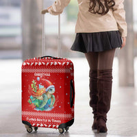 Tonga Christmas Luggage Cover with Sea Turtle Coral Reef Design Snowflake Pattern and National Emblem - Polynesian Pride