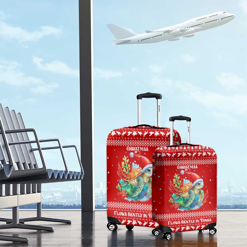 Tonga Christmas Luggage Cover with Sea Turtle Coral Reef Design Snowflake Pattern and National Emblem - Polynesian Pride