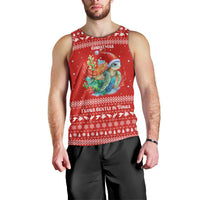Tonga Christmas Men Tank Top with Sea Turtle Coral Reef Design Snowflake Pattern and National Emblem - Polynesian Pride
