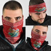 Tonga Christmas Neck Gaiter with Sea Turtle Coral Reef Design Snowflake Pattern and National Emblem - Polynesian Pride