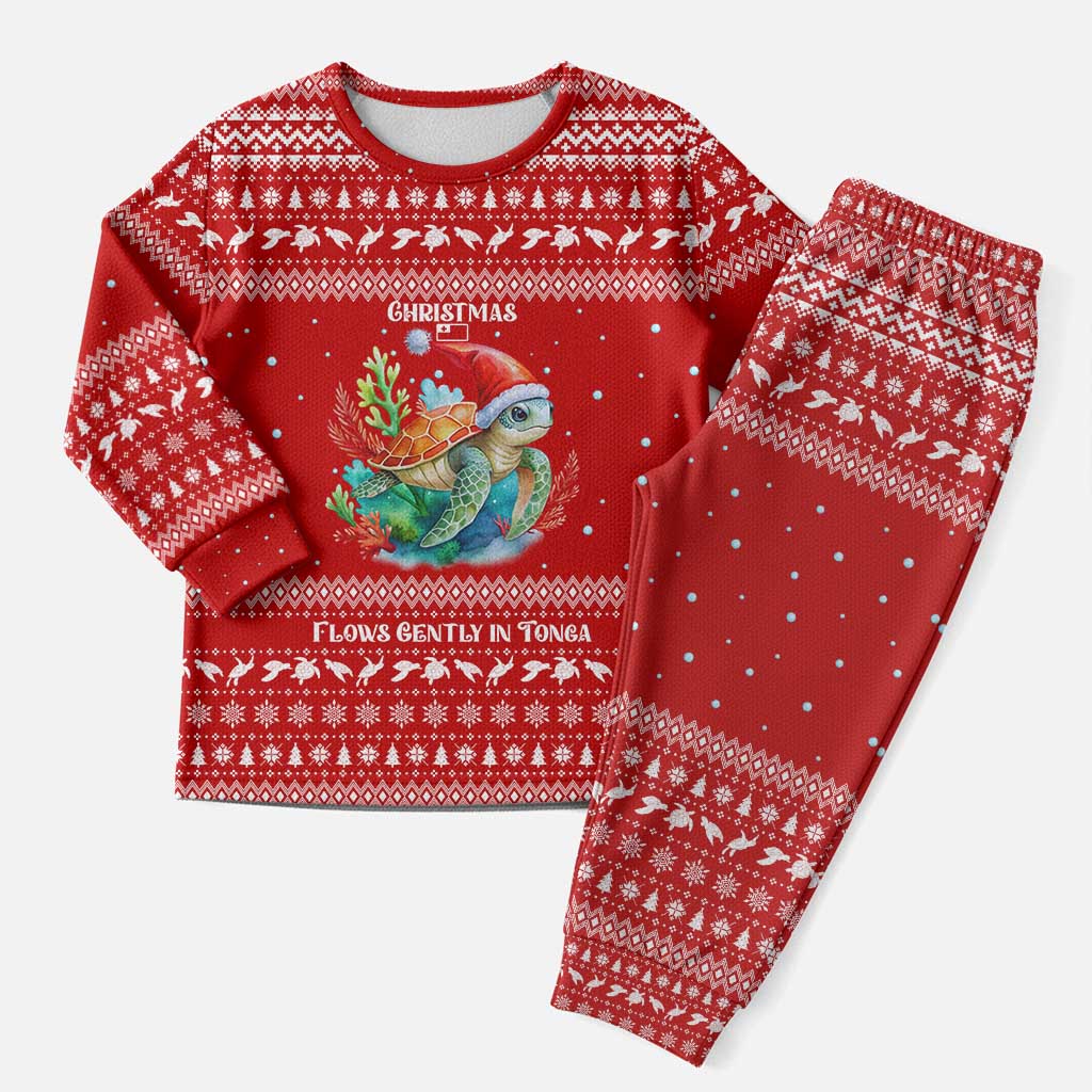 Tonga Christmas Pajama Set with Sea Turtle Coral Reef Design Snowflake Pattern and National Emblem TS04 - Polynesian Pride