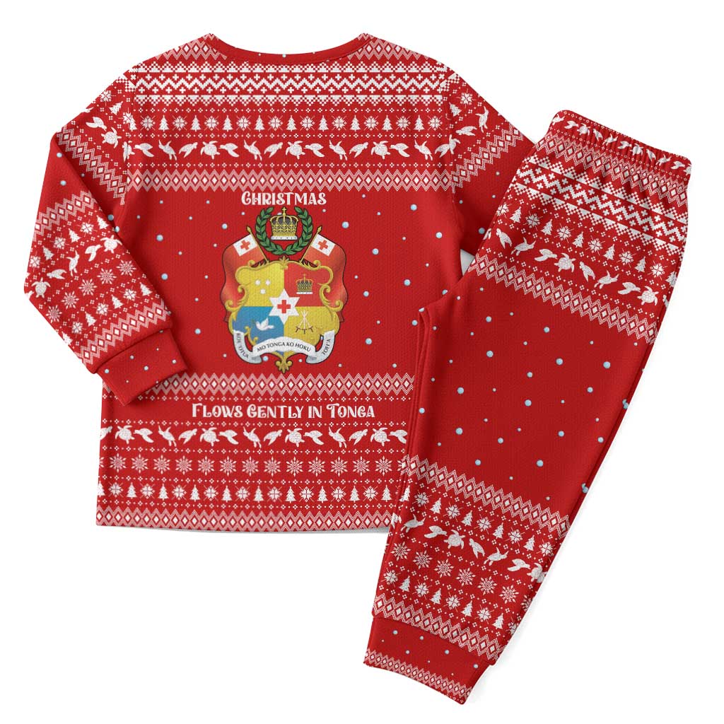 Tonga Christmas Pajama Set with Sea Turtle Coral Reef Design Snowflake Pattern and National Emblem TS04 - Polynesian Pride