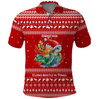 Tonga Christmas Polo Shirt with Sea Turtle Coral Reef Design Snowflake Pattern and National Emblem - Polynesian Pride