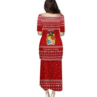 Tonga Christmas Puletasi with Sea Turtle Coral Reef Design Snowflake Pattern and National Emblem - Polynesian Pride