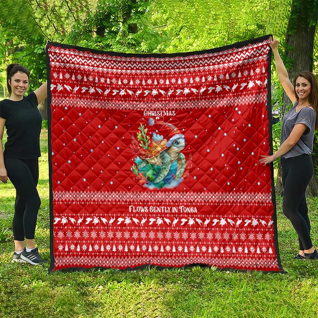Tonga Christmas Quilt with Sea Turtle Coral Reef Design Snowflake Pattern and National Emblem - Polynesian Pride