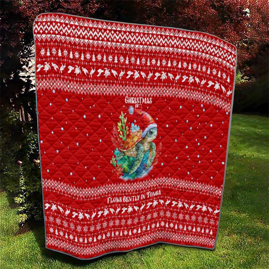 Tonga Christmas Quilt with Sea Turtle Coral Reef Design Snowflake Pattern and National Emblem - Polynesian Pride
