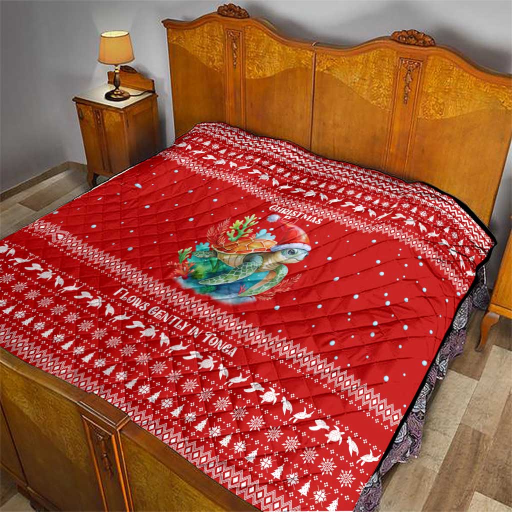 Tonga Christmas Quilt with Sea Turtle Coral Reef Design Snowflake Pattern and National Emblem - Polynesian Pride