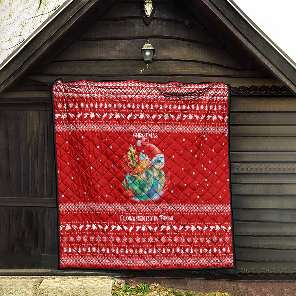 Tonga Christmas Quilt with Sea Turtle Coral Reef Design Snowflake Pattern and National Emblem - Polynesian Pride