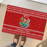 Tonga Christmas Rubber Doormat with Sea Turtle Coral Reef Design Snowflake Pattern and National Emblem - Polynesian Pride