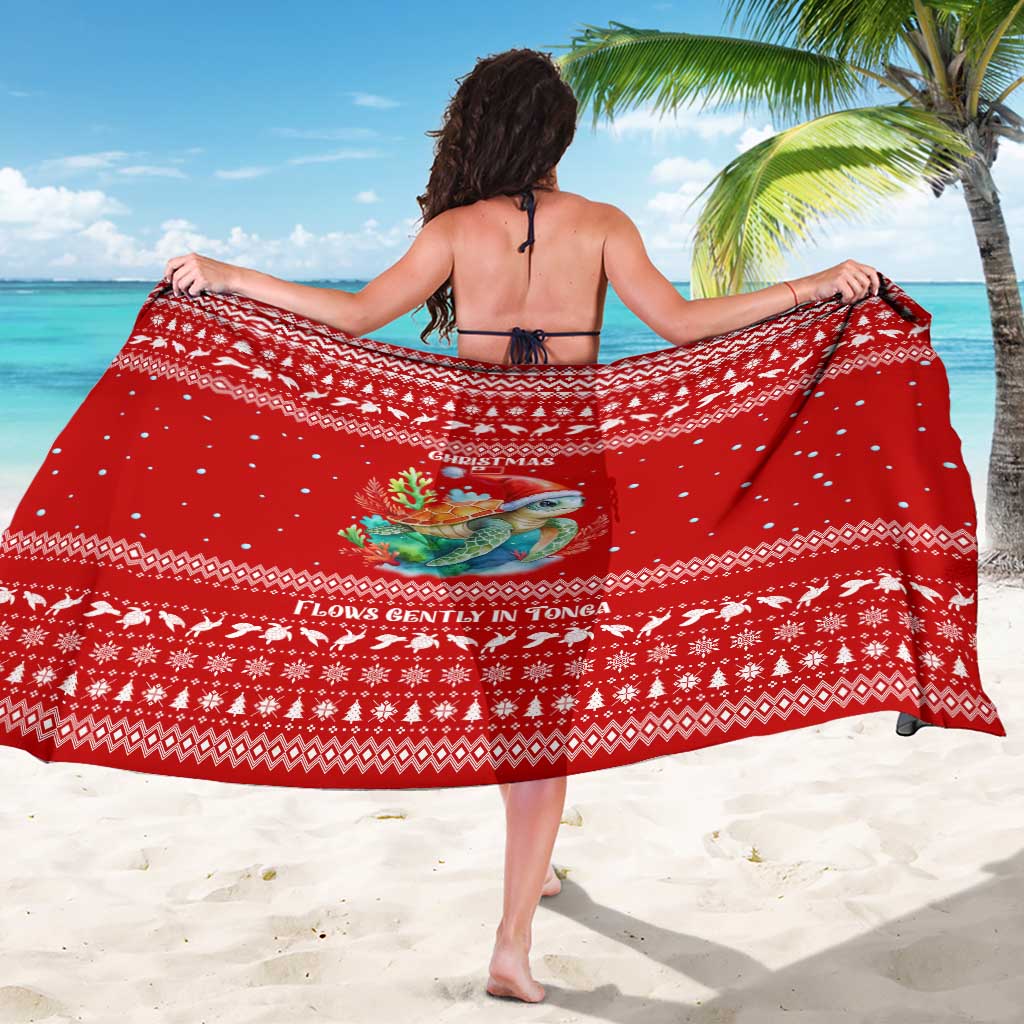 Tonga Christmas Sarong with Sea Turtle Coral Reef Design Snowflake Pattern and National Emblem - Polynesian Pride