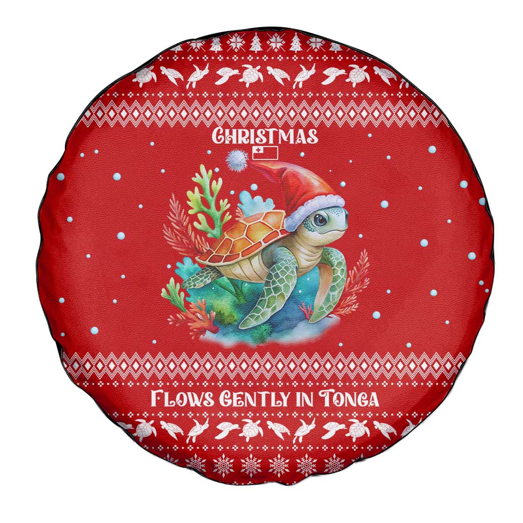 Tonga Christmas Spare Tire Cover with Sea Turtle Coral Reef Design Snowflake Pattern and National Emblem - Polynesian Pride