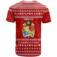 Tonga Christmas T Shirt with Sea Turtle Coral Reef Design Snowflake Pattern and National Emblem - Polynesian Pride