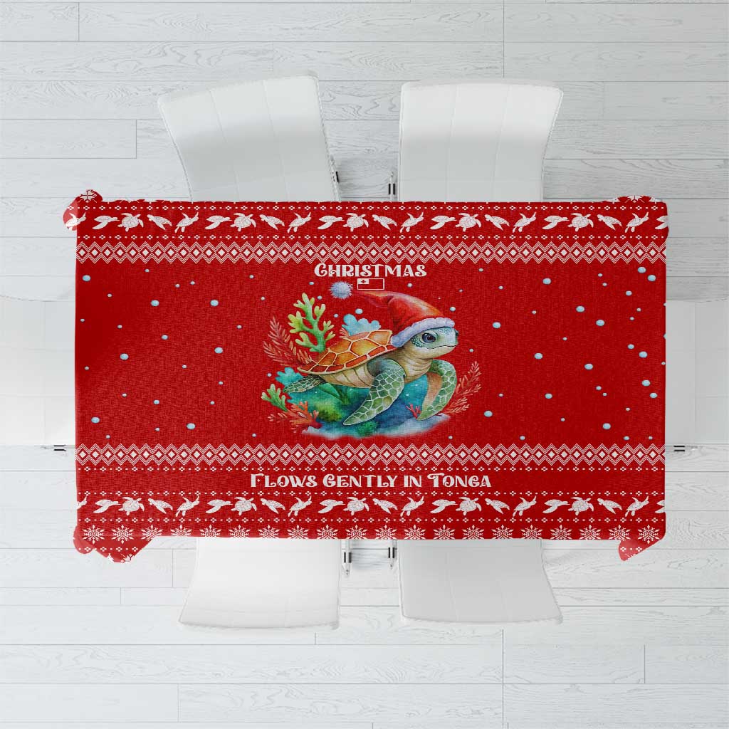 Tonga Christmas Tablecloth with Sea Turtle Coral Reef Design Snowflake Pattern and National Emblem - Polynesian Pride