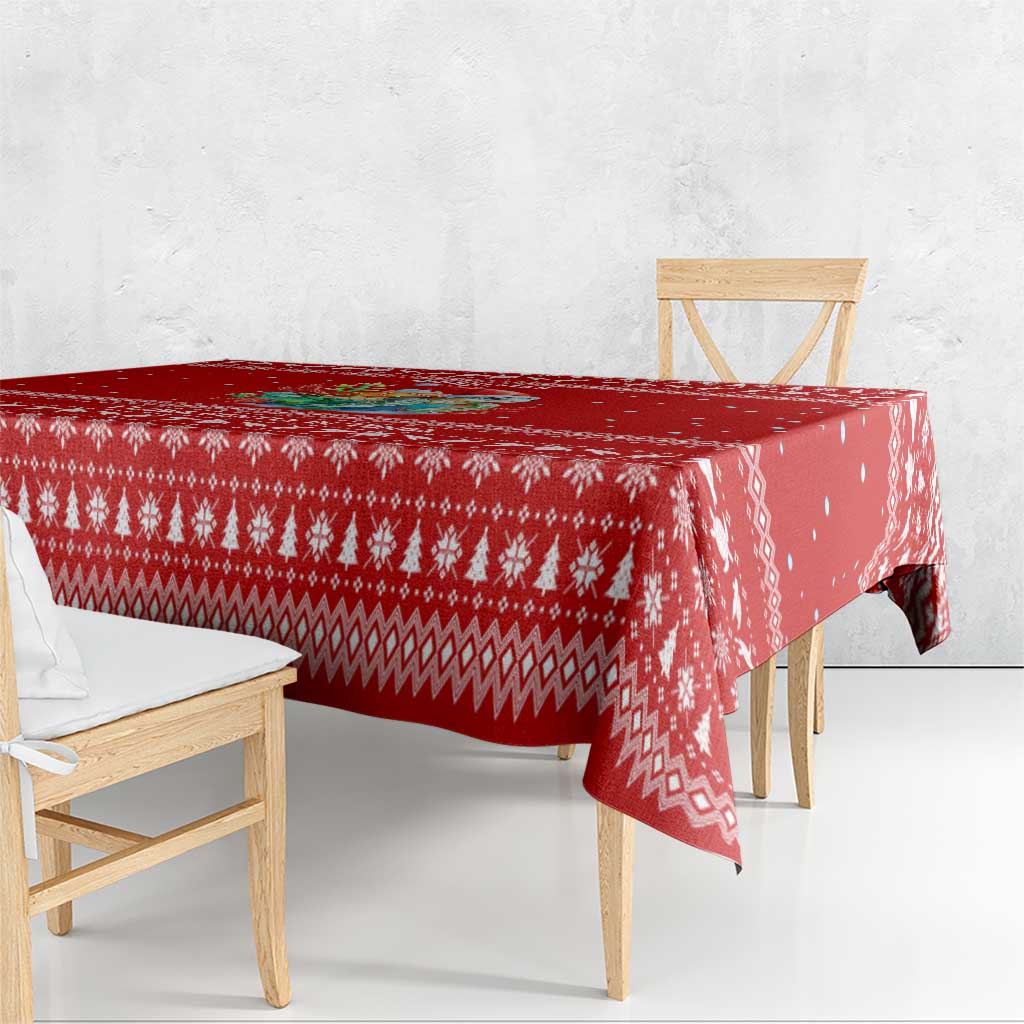 Tonga Christmas Tablecloth with Sea Turtle Coral Reef Design Snowflake Pattern and National Emblem - Polynesian Pride