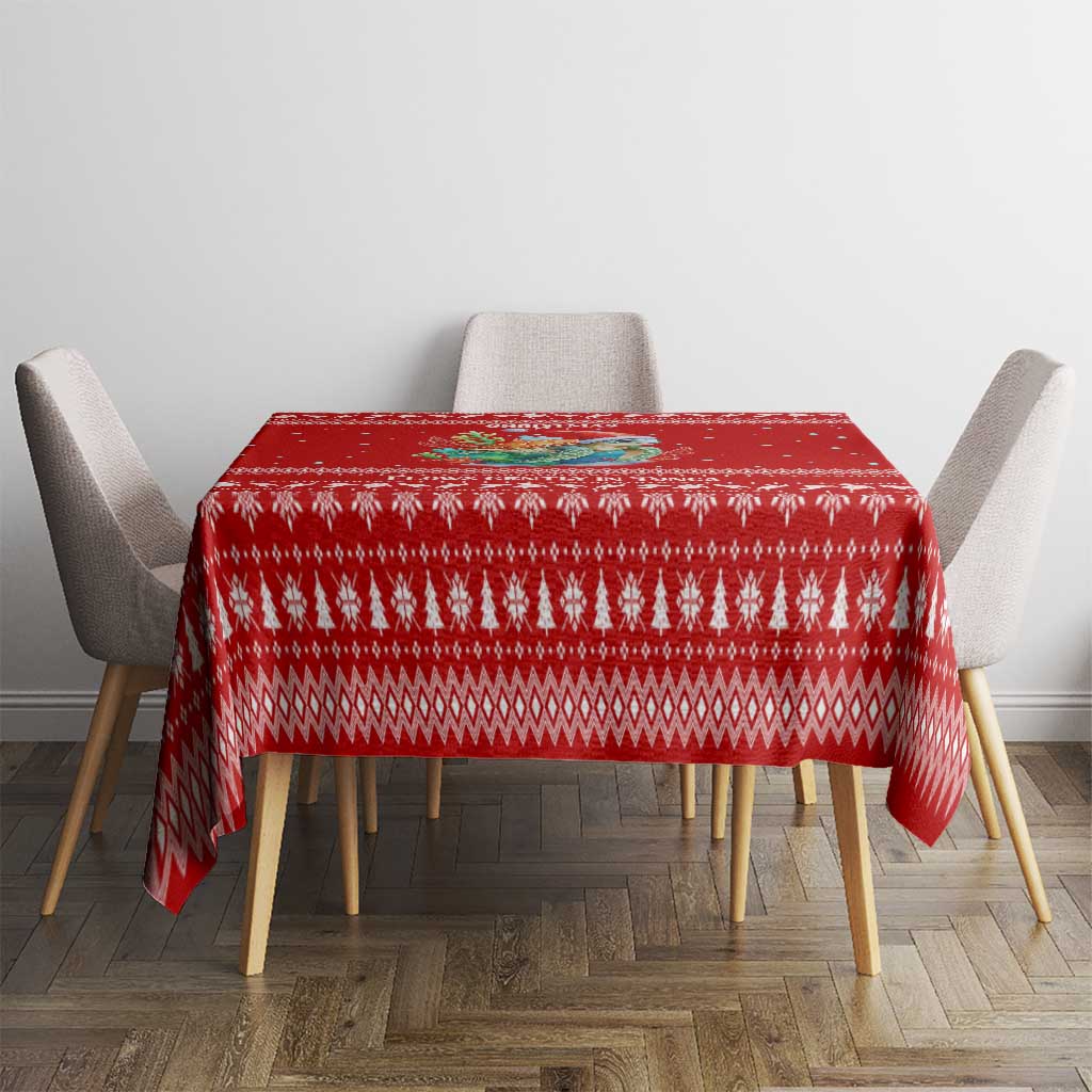 Tonga Christmas Tablecloth with Sea Turtle Coral Reef Design Snowflake Pattern and National Emblem - Polynesian Pride