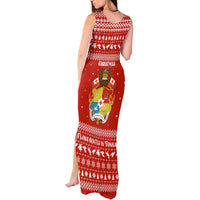Tonga Christmas Tank Maxi Dress with Sea Turtle Coral Reef Design Snowflake Pattern and National Emblem - Polynesian Pride
