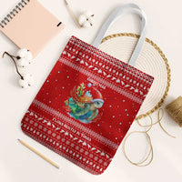 Tonga Christmas Tote Bag with Sea Turtle Coral Reef Design Snowflake Pattern and National Emblem - Polynesian Pride