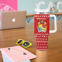 Tonga Christmas Tumbler With Handle with Sea Turtle Coral Reef Design Snowflake Pattern and National Emblem - Polynesian Pride