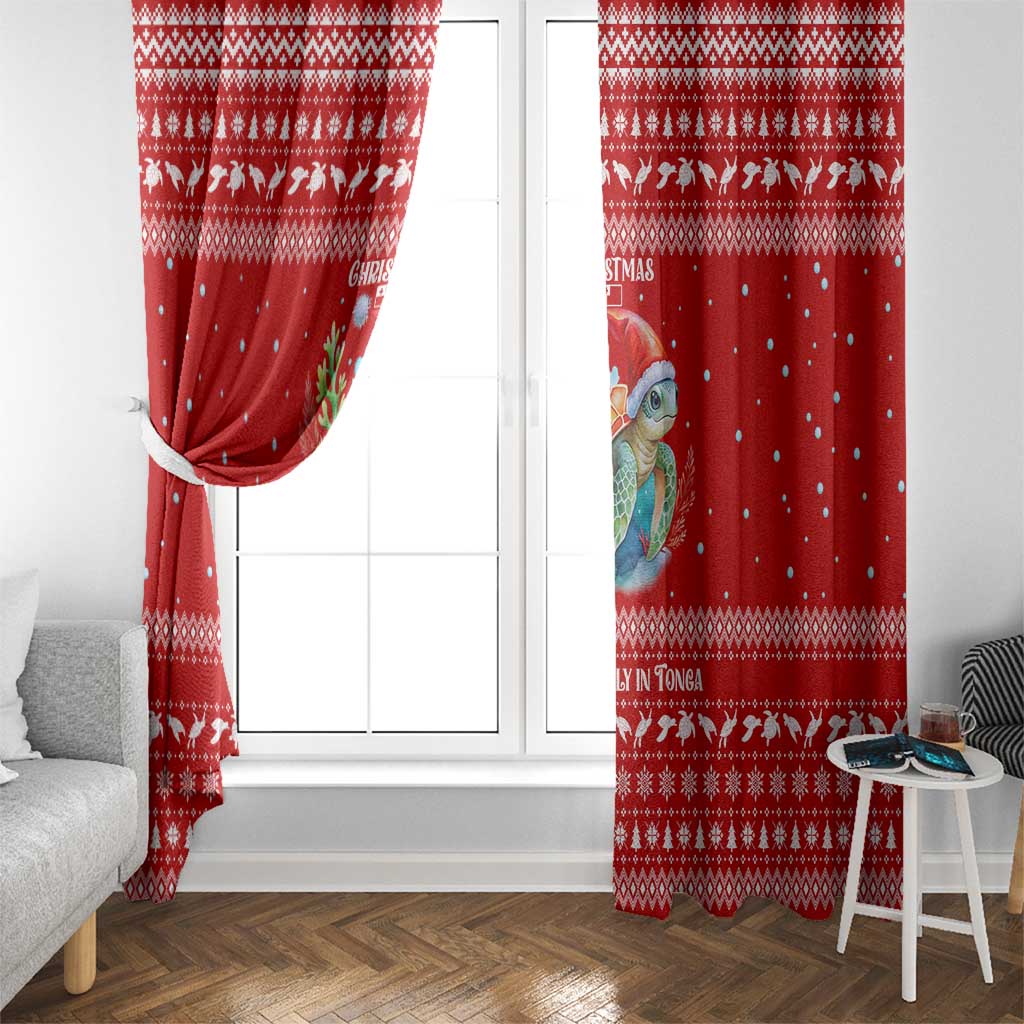 Tonga Christmas Window Curtain with Sea Turtle Coral Reef Design Snowflake Pattern and National Emblem - Polynesian Pride