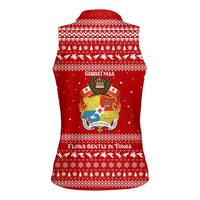 Tonga Christmas Women Sleeveless Polo Shirt with Sea Turtle Coral Reef Design Snowflake Pattern and National Emblem - Polynesian Pride