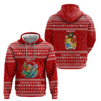 Tonga Christmas Zip Hoodie with Sea Turtle Coral Reef Design Snowflake Pattern and National Emblem - Polynesian Pride