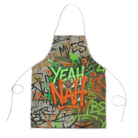 Yeah Nah Graffiti Skull New Zealand Slang Apron Kiwi Grunge Brick Wall and Bold Urban Street Art